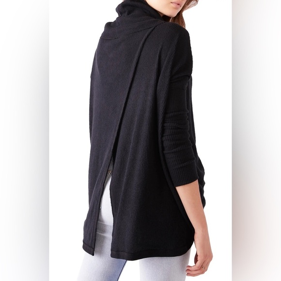 NEW Free People Juicy Long Sleeve Cowl Neck Split Back Top Black - Picture 3 of 6